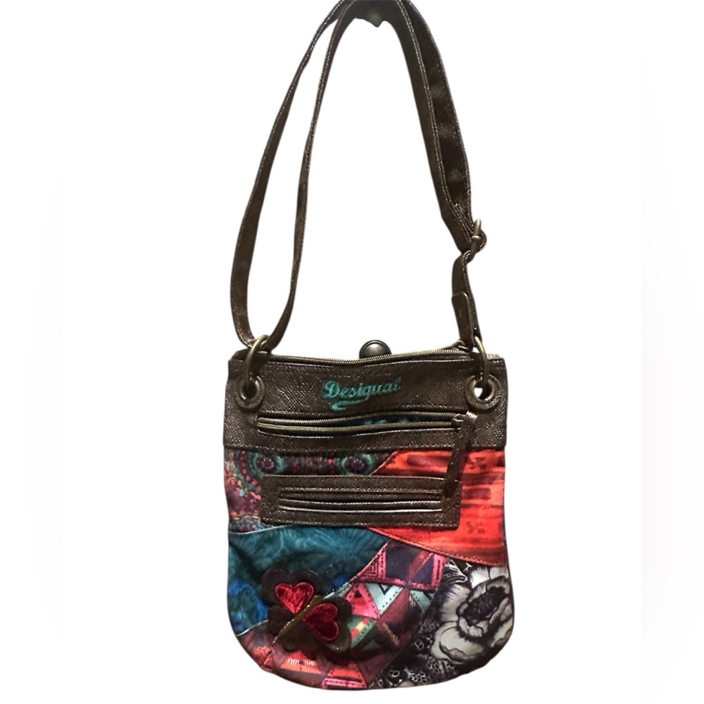 Desigual Boho Floral Colorful Embroidered Patchwork Crossbody Bag Pre-loved
